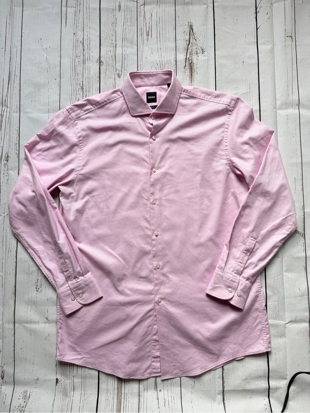 BOSS Men's Pale Pink Long-Sleeve Shirt